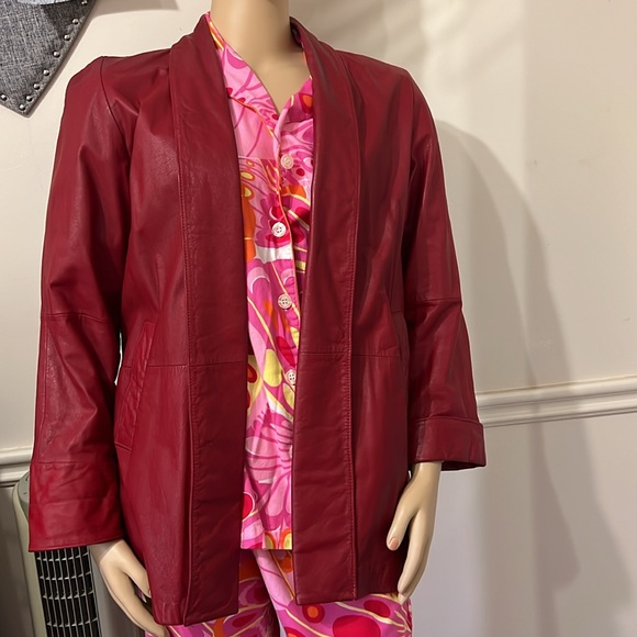 LORD & TAYLOR Vintage Size 8 Red Leather Open Coat - Picture 14 of 14